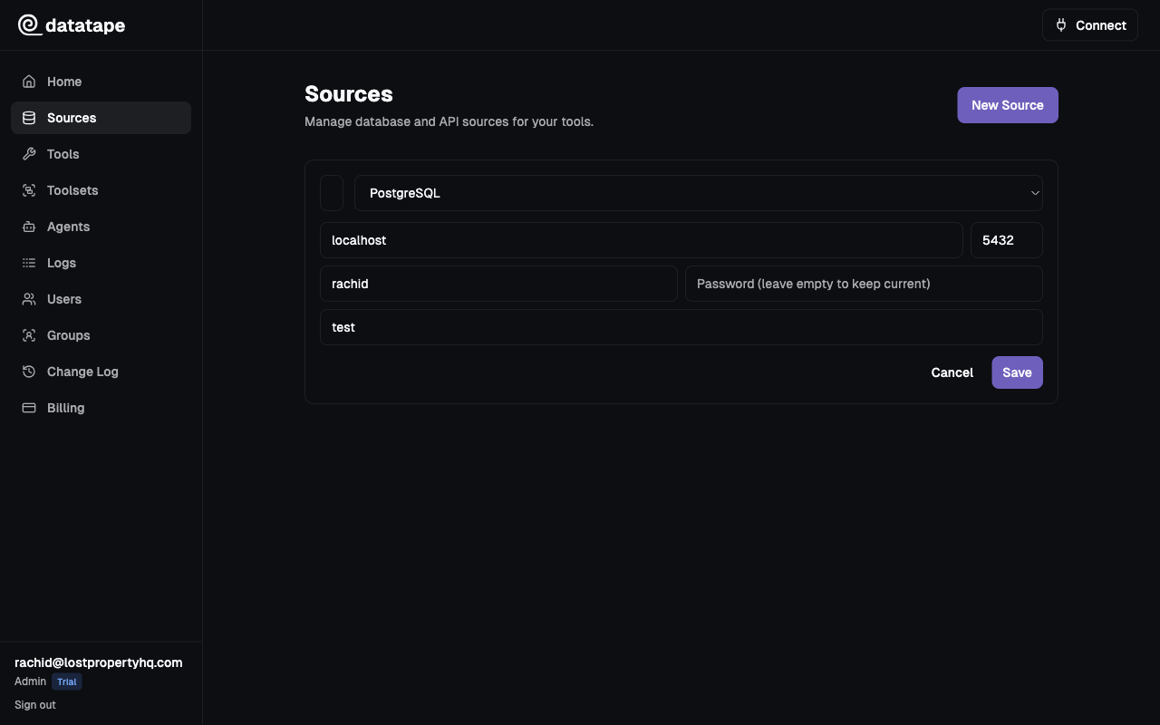 Source edit form with the Password field shown as 'Password (leave empty to keep current)'