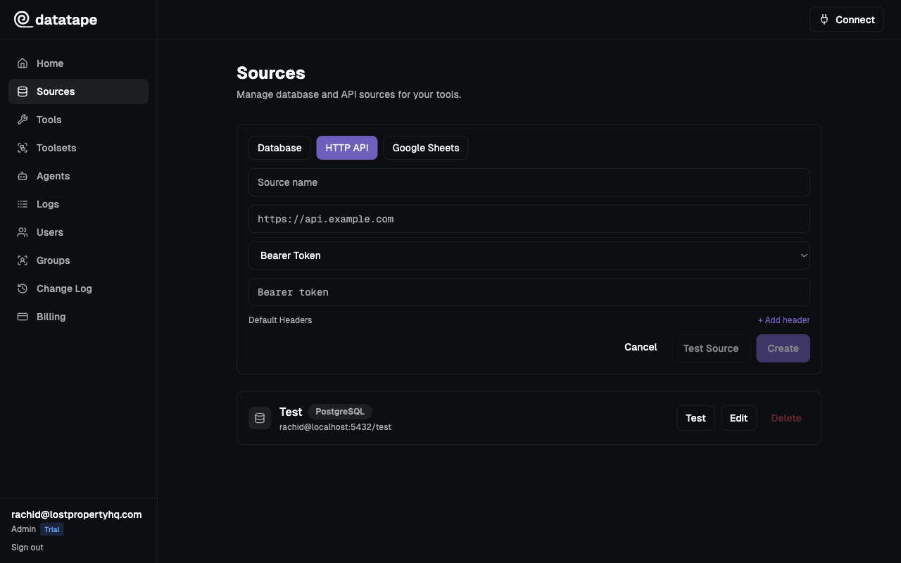 HTTP source connection form